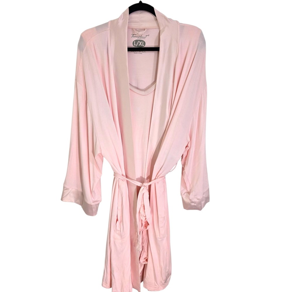 Faceplant Dreams Bamboo‎ Kimono Robe Pink 3-PC Sleep Lounge Wear Large/X-Large